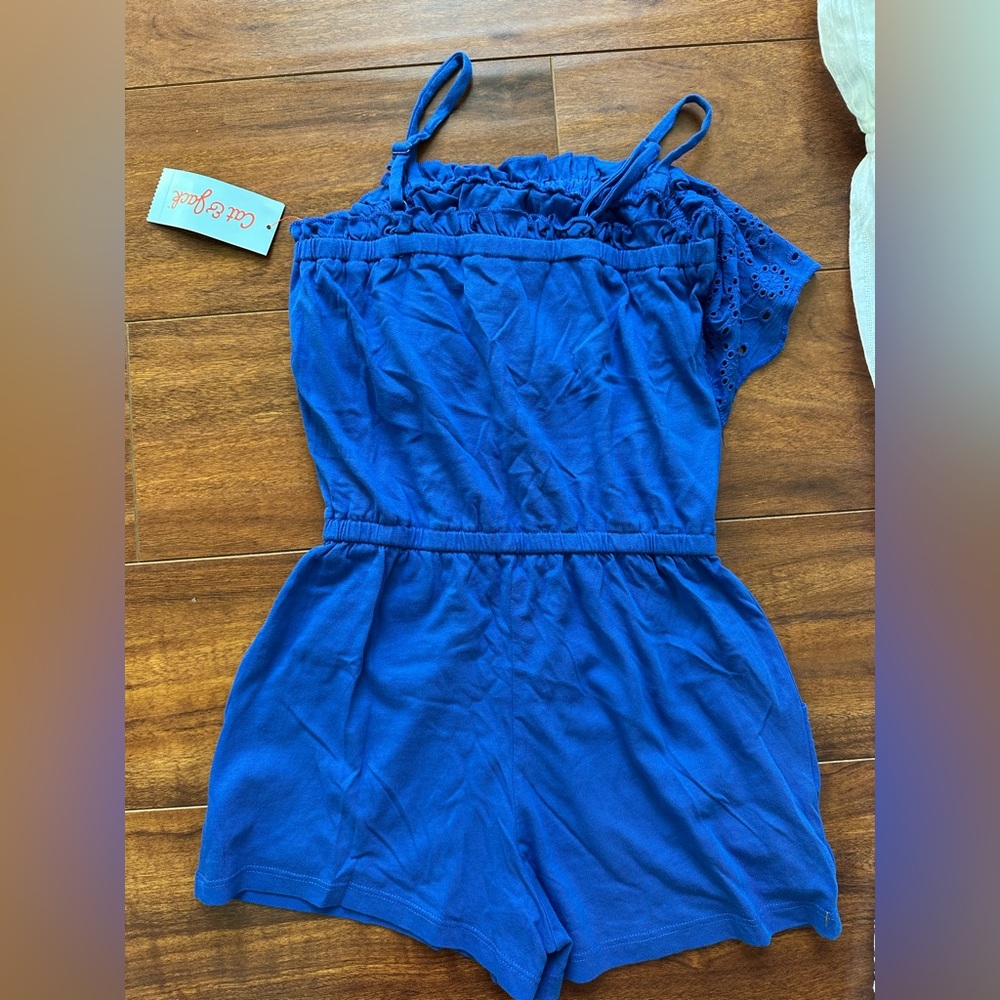 Cat & Jack Bundle White Eyelet Maxi Dress with Blue Ruffle Romper - Picture 11 of 11